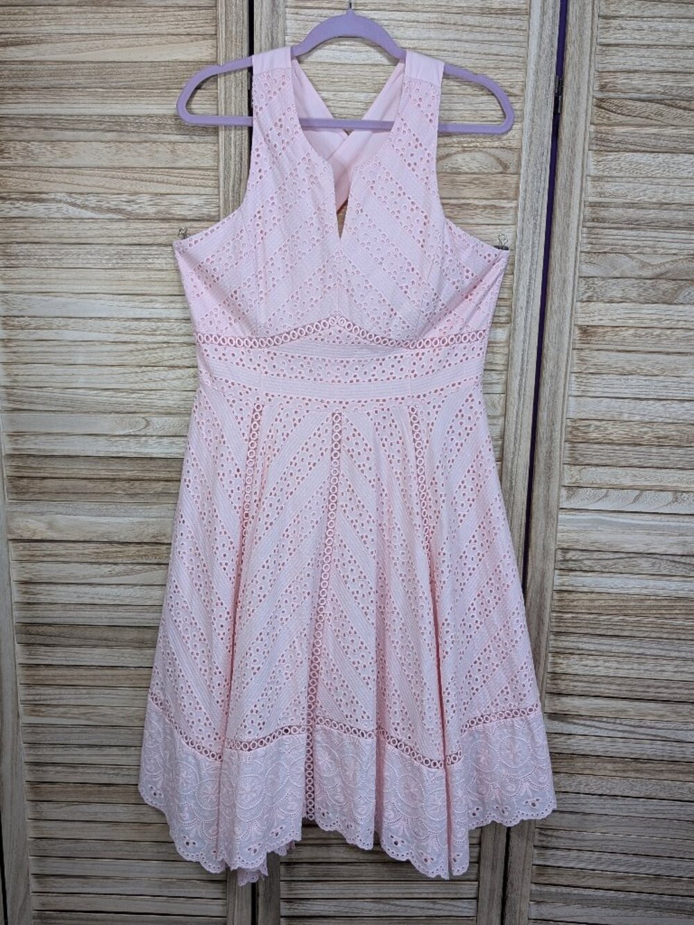 ANTONIO MELANI Light Pink Eyelet Fit-and-Flare Dress Size 10